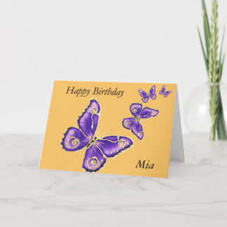 Mia, Joyeuse carte papillon violet d'anniversaire