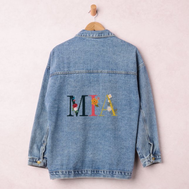 MIA Name Art With Flowers Embroidered Denim Jacket (Hangar)