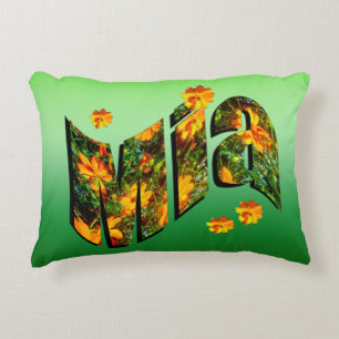 Mia Name Logo With Flowers, Accent Pillow