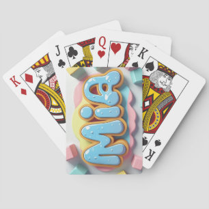 Mia written in graffiti font playing cards