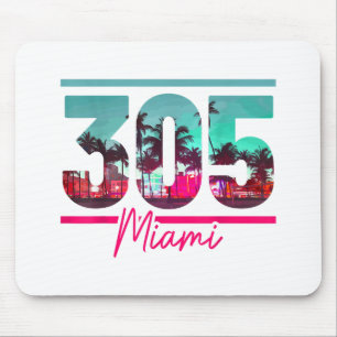 Miami 305 Area Code Florida Vintage Palm Trees Pri Mouse Pad
