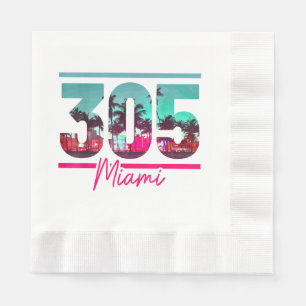 Miami 305 Area Code Florida Vintage Palm Trees Pri Napkin