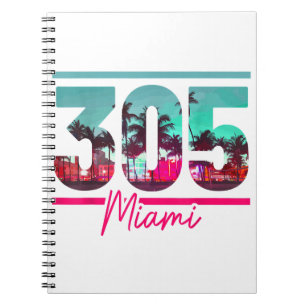 Miami 305 Area Code Florida Vintage Palm Trees Pri Notebook