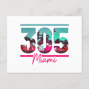 Miami 305 Area Code Florida Vintage Palm Trees Pri Postcard