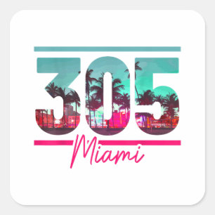 Miami 305 Area Code Florida Vintage Palm Trees Pri Square Sticker