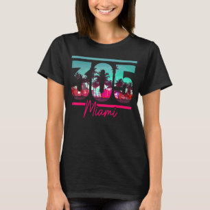Miami 305 Area Code Florida Vintage Palm Trees Pri T-Shirt