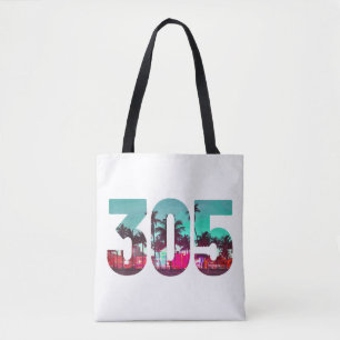 Miami 305 Area Code Florida Vintage Palm Trees Pri Tote Bag