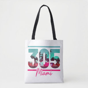 Miami 305 Area Code Florida Vintage Palm Trees Pri Tote Bag