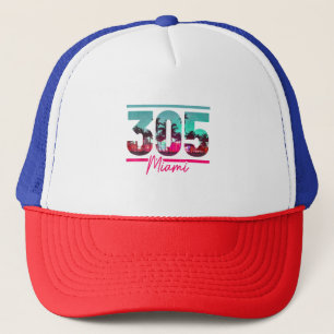 Miami 305 Area Code Florida Vintage Palm Trees Pri Trucker Hat