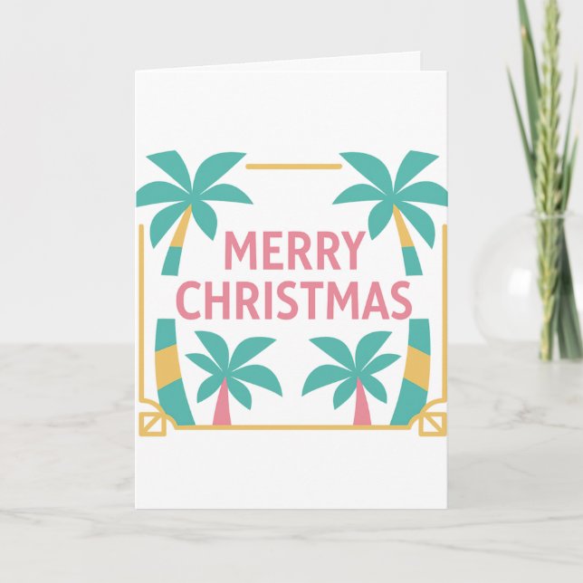 Miami Art Deco Christmas Palm Tree Card (Front)