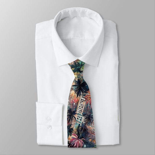 Miami at Christmas & New Year's in Watercolors Tie (Tied)