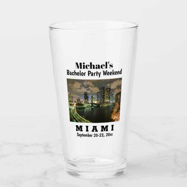Miami Bachelor Party Guys Weekend Trip Beer Pint Glass (Front)