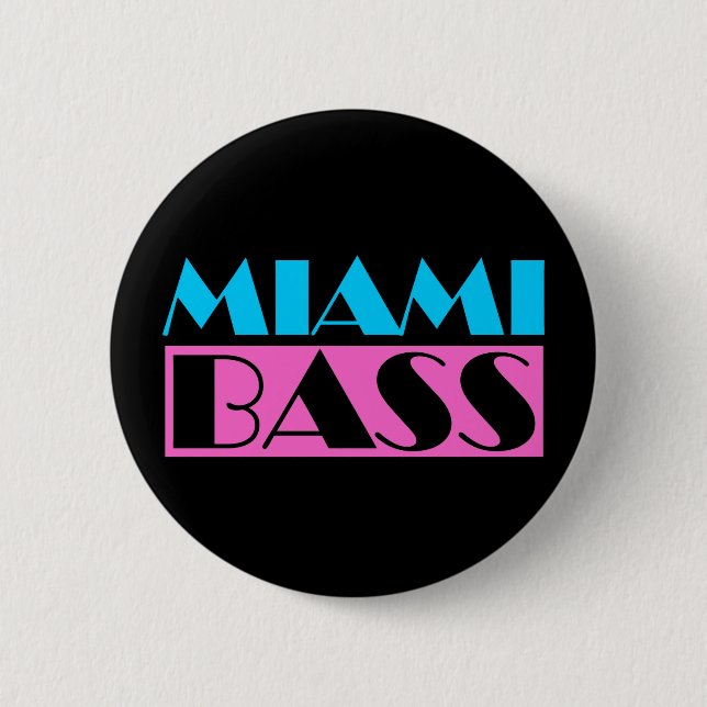Miami Bass 80s Retro 2 Inch Round Button (Front)
