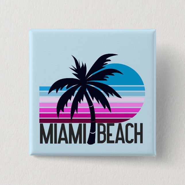 Miami Beach   2 Inch Square Button (Front)