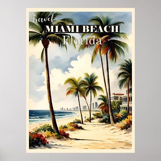 Miami Beach, affiche de voyage en Floride (Devant)