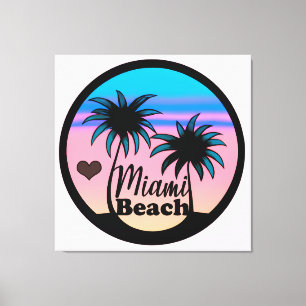 Miami Beach Blue and Pink Palm Trees Canvas Print