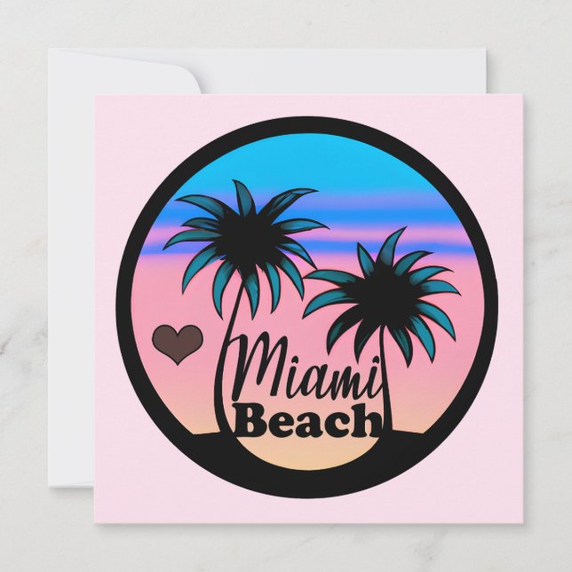Miami Beach Blue and Pink Palm Trees Invitation (Front)