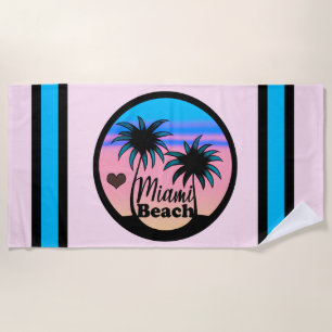 Miami Beach Blue and Pink Palm Trees Towel