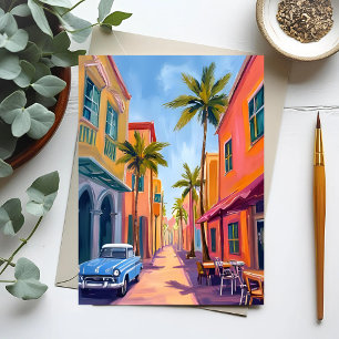 Miami Beach Colourful Street Scene Postcard