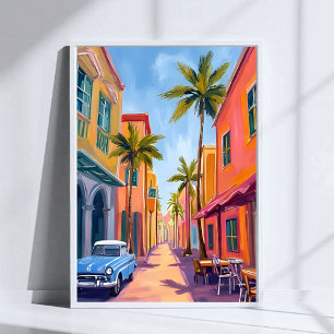 Miami Beach Colourful Street Scene Poster