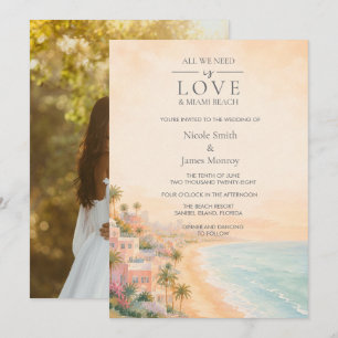 Miami Beach Destination Photo Beach Wedding  Invitation