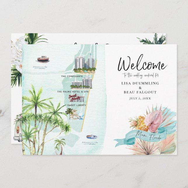 Miami Beach FL | Carte d'itinéraire du week-end Ma (Devant / Derrière)