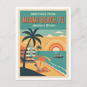 MIAMI BEACH FL Retro Travel Postcard
