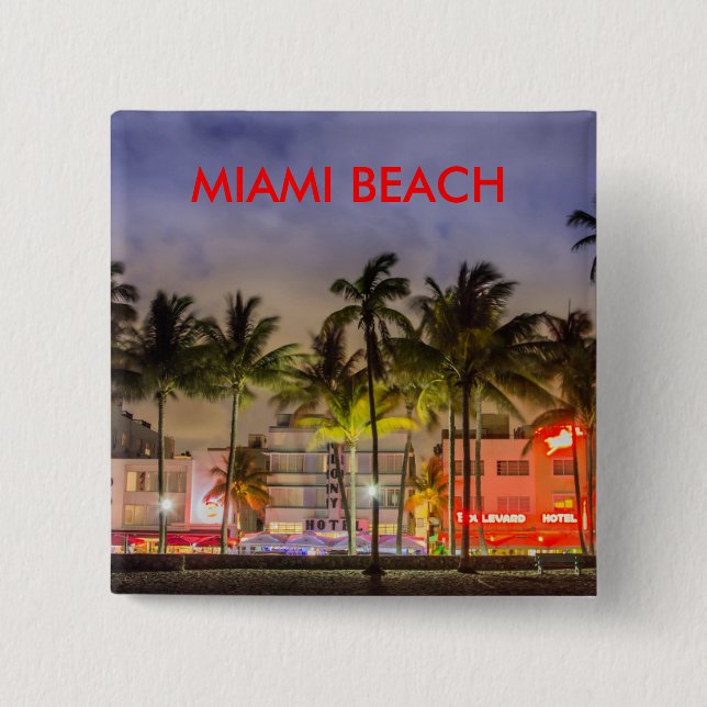 MIAMI BEACH FLORIDA 2 INCH SQUARE BUTTON (Front)
