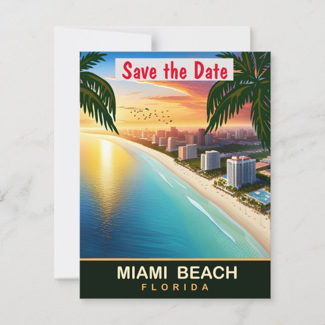 Miami Beach Florida Coast Pink Wedding Invitation (Front)