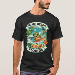 Miami Beach Florida Cute Sea Turtle Surfing Summer T-Shirt