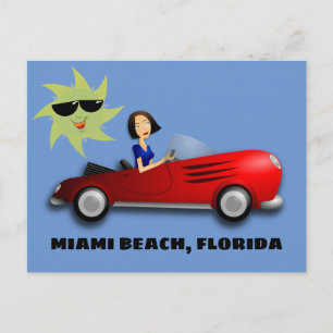 MIAMI BEACH, FLORIDA GIRL IN CAR ART Postcards
