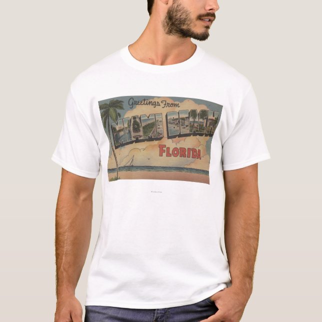 Miami Beach, Florida - Large Letter Scenes T-Shirt (Front)
