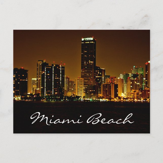 Miami Beach Florida Night Skyline Post Card (Front)
