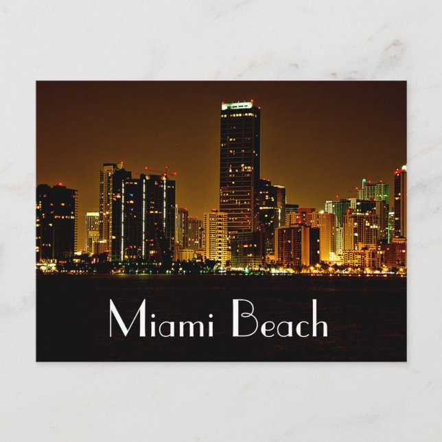 Miami Beach Florida Night Skyline Post Card (Front)
