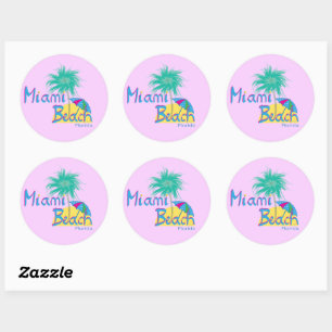 Miami Beach, Florida Palm and Sun Classic Round Sticker