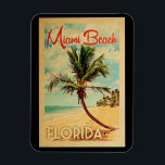Miami Beach Florida Palm Tree Beach Vintage Travel Magnet<br><div class="desc">Miami Beach Florida design in Vintage Travel style featuring a palm tree on the beach with ocean and sky.</div>