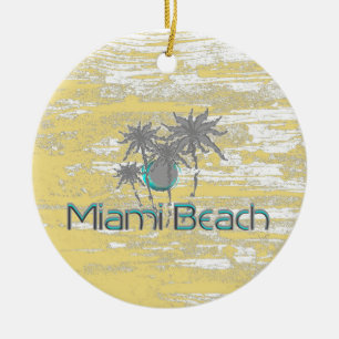 Miami-Beach, Florida,Palms, Grunge Cool Ceramic Ornament