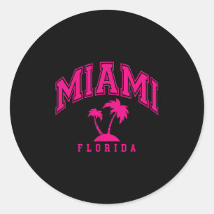 Miami Beach Florida Palms Palm Trees Preppy Varsit Classic Round Sticker