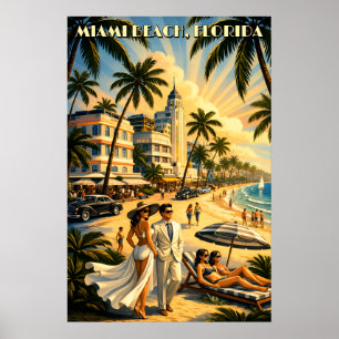 Miami Beach, Florida Retro Art Deco Colour Tourism Poster