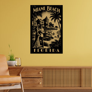 Miami Beach, Florida Retro Art Deco Travel Tourism Poster