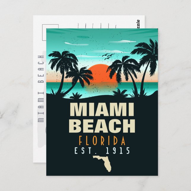 Miami Beach Florida Retro Sunset Souvenir 70s Postcard (Front/Back)