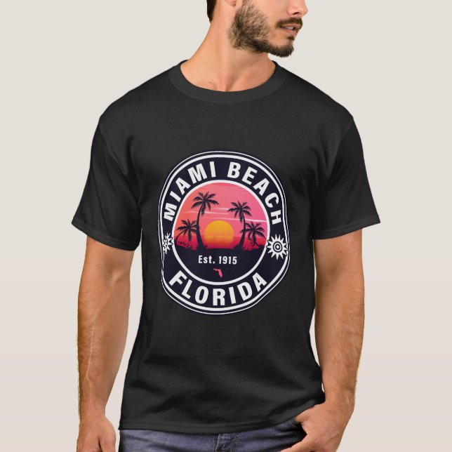 Miami Beach Florida Retro Sunset Souvenirs 60s T-Shirt (Front)