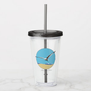 Miami Beach, Florida Sea Gull Flying over Beach Acrylic Tumbler