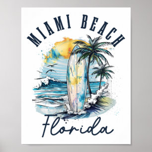 Miami Beach Florida Surf Vintage Surf Beach Surfer Poster