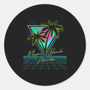 Miami Beach Florida Trip Retro 80s Vaporwave Grid  Classic Round Sticker