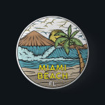 Miami Beach Florida Vintage 2 Inch Round Button<br><div class="desc">Miami Beach hand drawn illustration with mountains and ocean waves in the background. Perfect for anyone who loves to visit Miami Beach.</div>