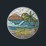 Miami Beach Florida Vintage 2 Inch Round Button<br><div class="desc">Miami Beach hand drawn illustration with mountains and ocean waves in the background. Perfect for anyone who loves to visit Miami Beach.</div>