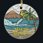 Miami Beach Florida Vintage Ceramic Ornament<br><div class="desc">Miami Beach hand drawn illustration with mountains and ocean waves in the background. Perfect for anyone who loves to visit Miami Beach.</div>