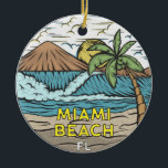 Miami Beach Florida Vintage Ceramic Ornament<br><div class="desc">Miami Beach hand drawn illustration with mountains and ocean waves in the background. Perfect for anyone who loves to visit Miami Beach.</div>