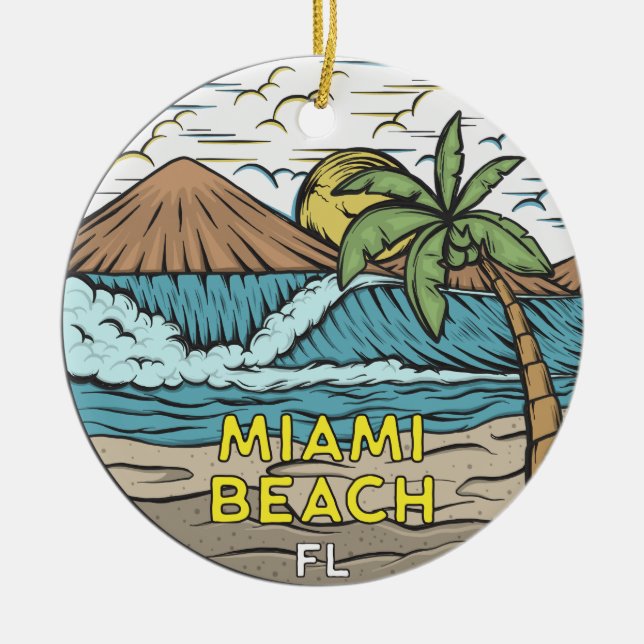 Miami Beach Florida Vintage Ceramic Ornament (Front)